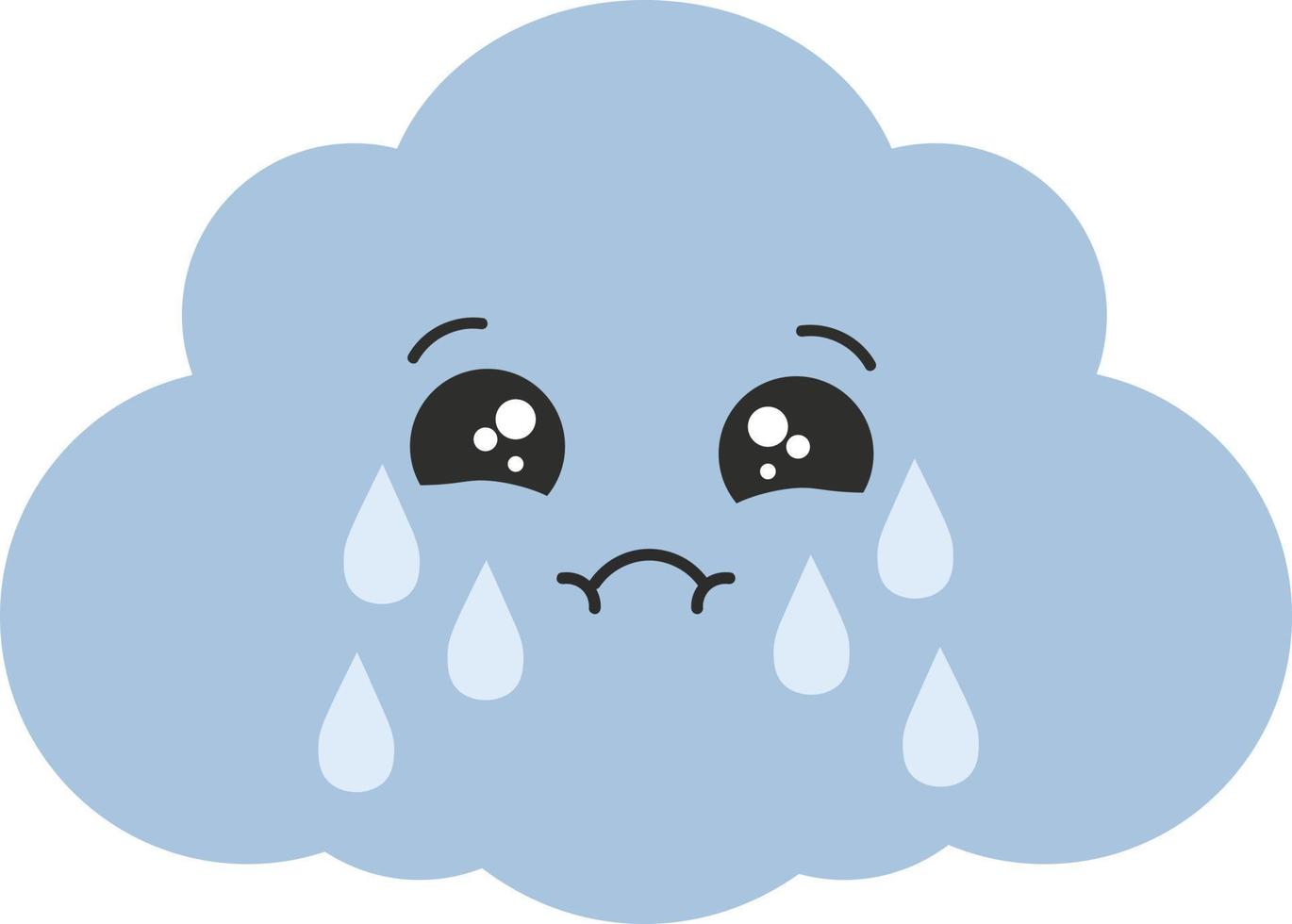 Cute Happy Cloud with Rain Drops, Seal or Icon Vector Illustration