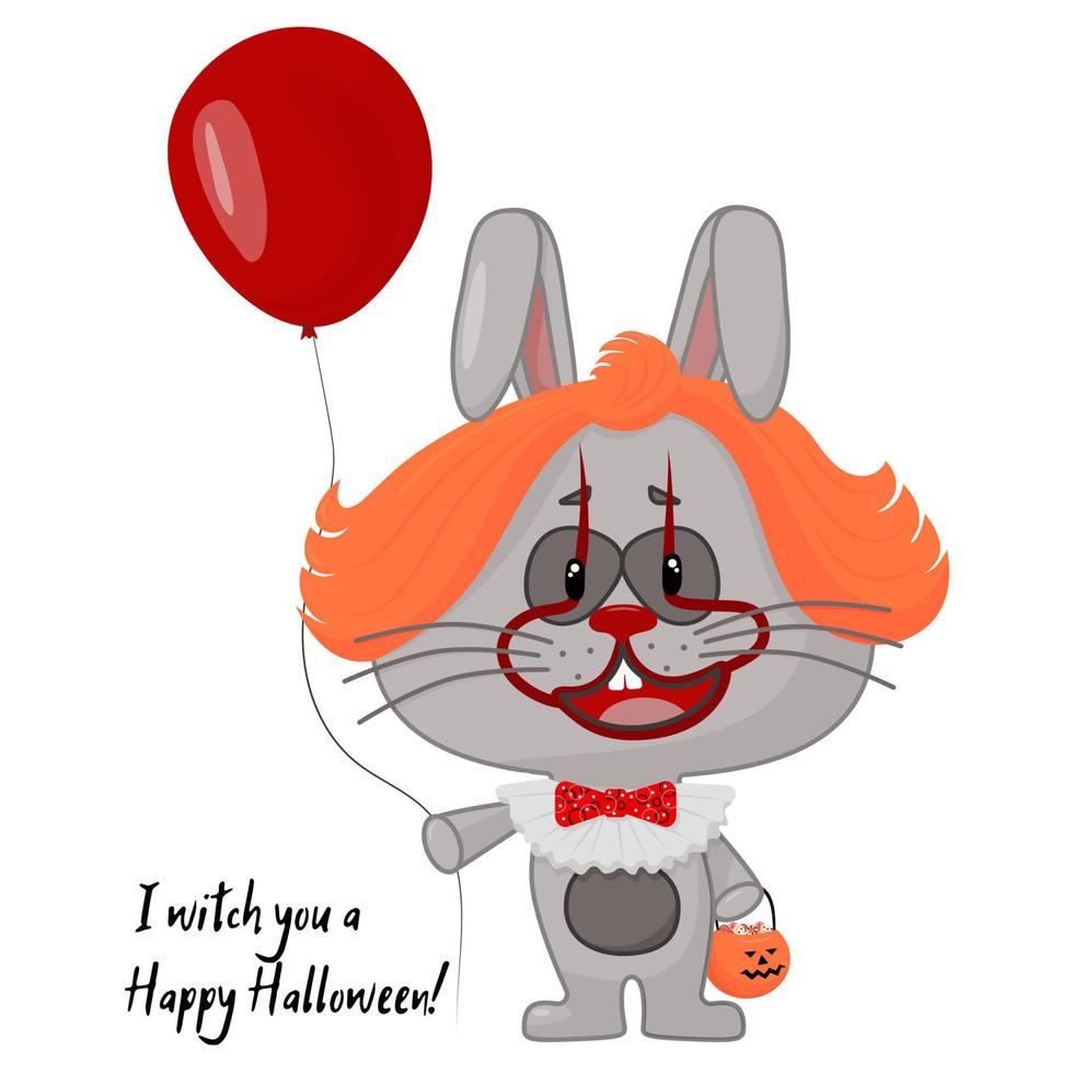 Rabbit in a clown costume. I witch you a Happy Halloween. vector