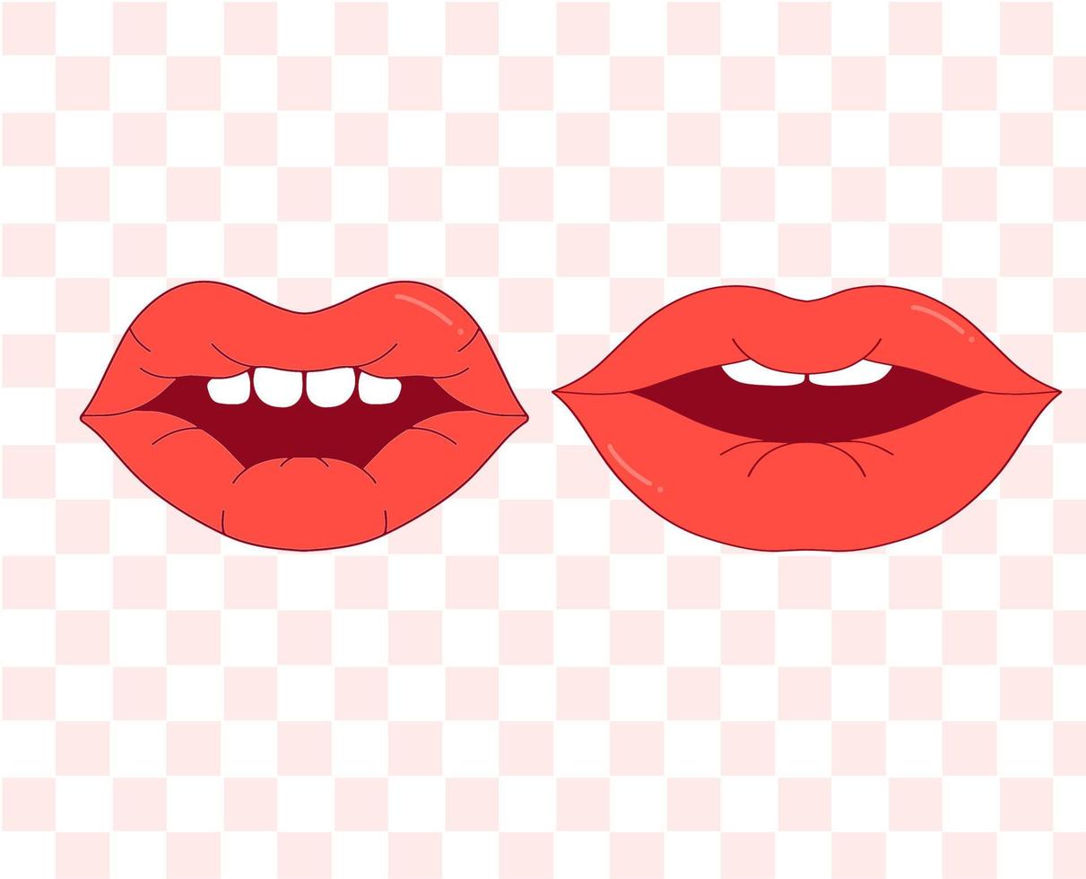 Two Female Mouth, Red Lips. Background Pattern Vector