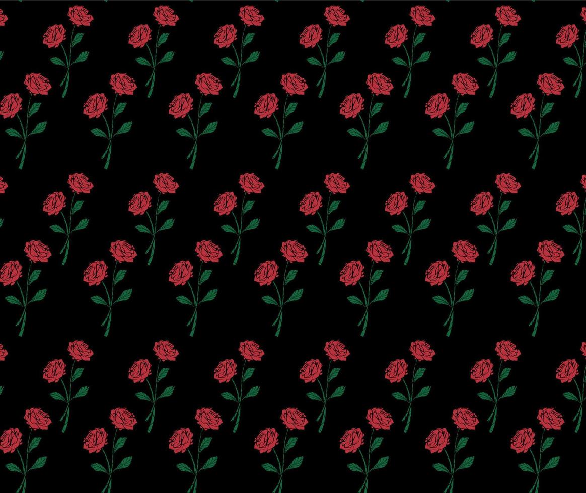 Seamless Pattern Rose Flower Red Black Background Vector