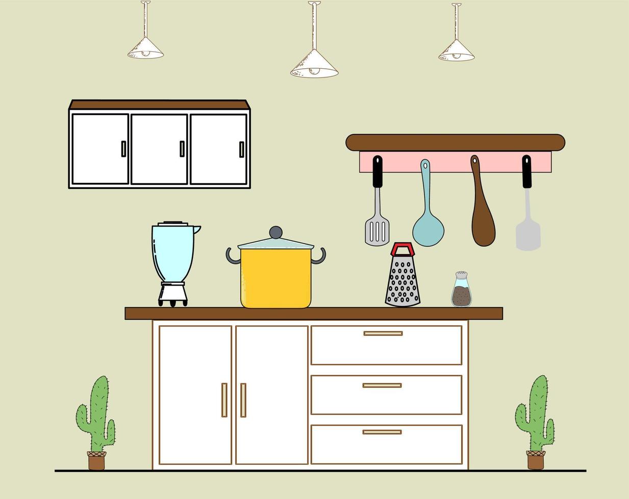 ilustraciones de una decoración de cocina de belleza en el vector de casa