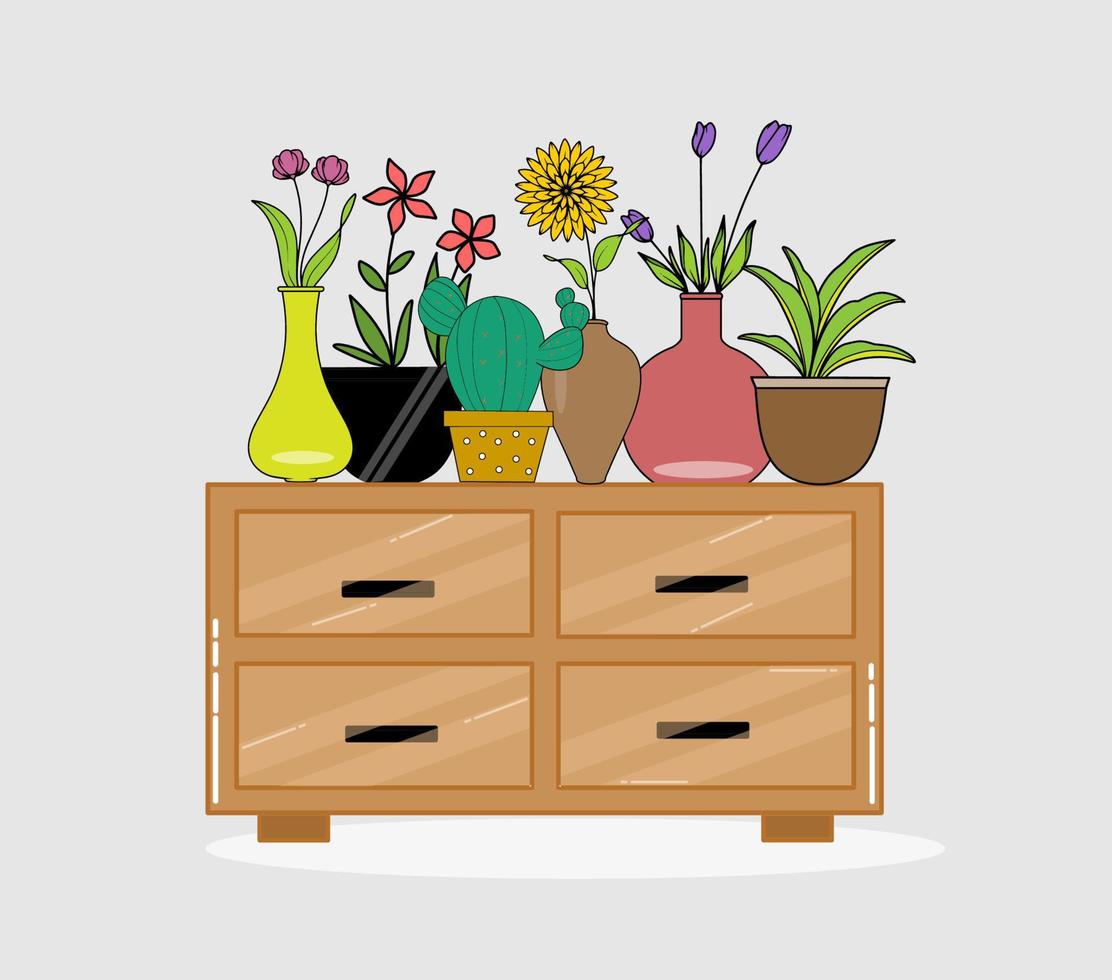 Illustrations Cupboard with plants at Home Interior Vector