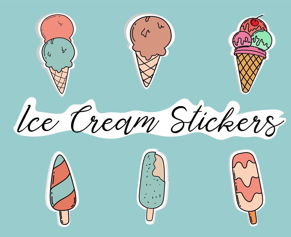 Ice Cream Stickers Decorative Colorful Vector