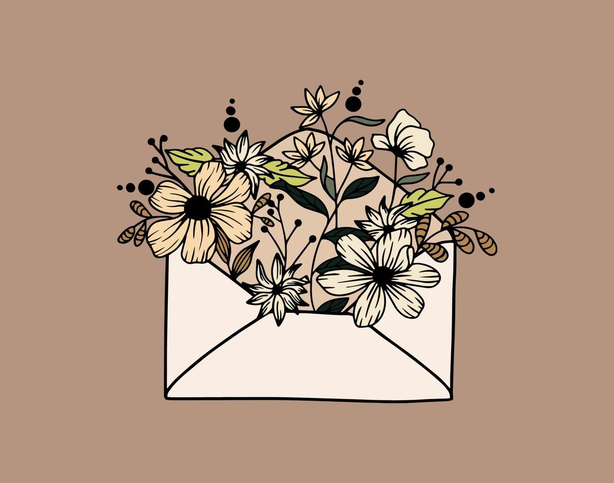 Cute Decoration Envelope with Flower Brown Color Vector