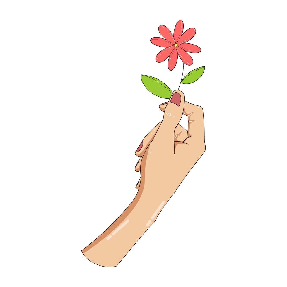 Vector Flower with Holding Hand Colored