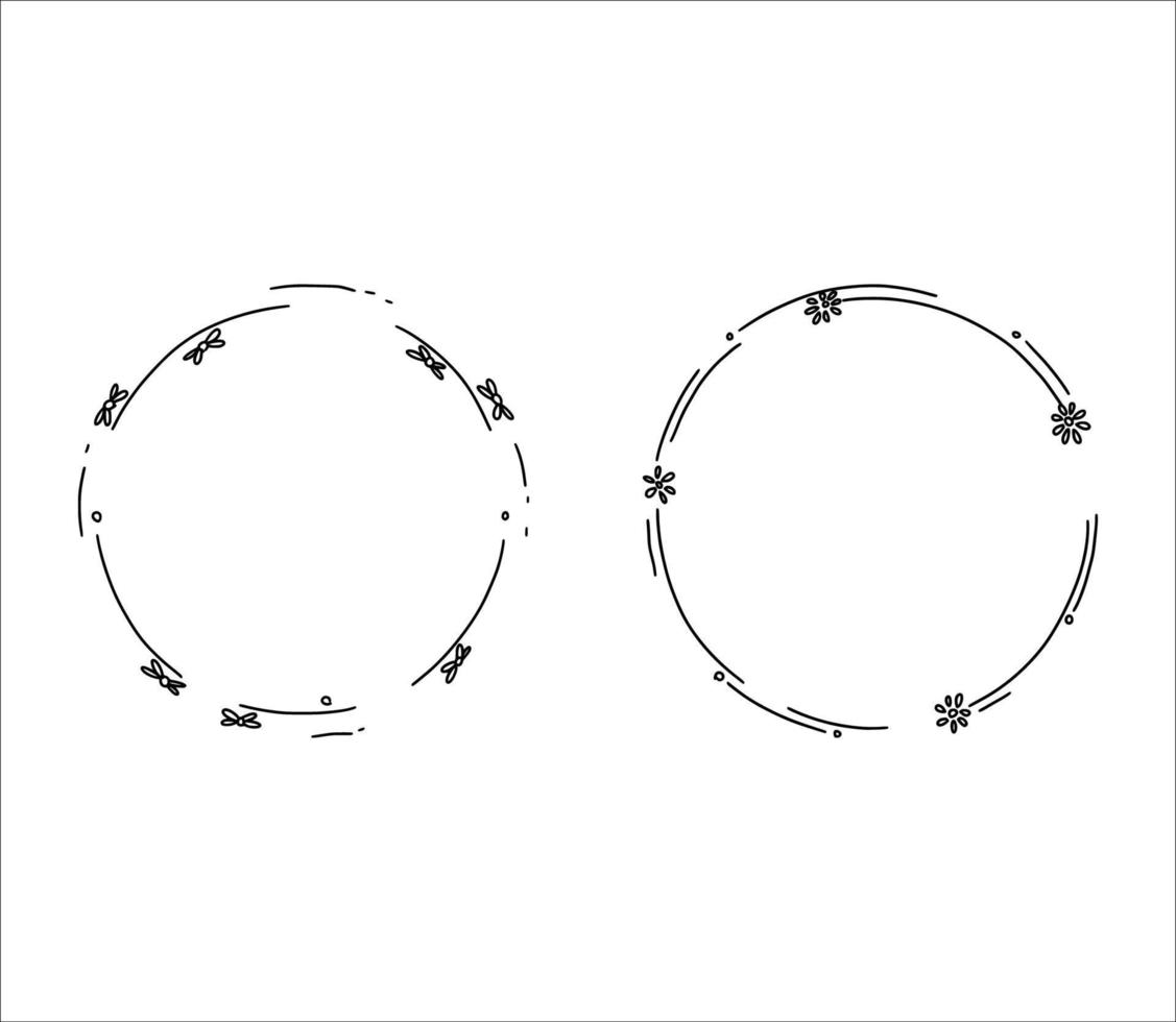 dos ilustraciones de borde de círculo de marco de garabato sobre un fondo blanco vector