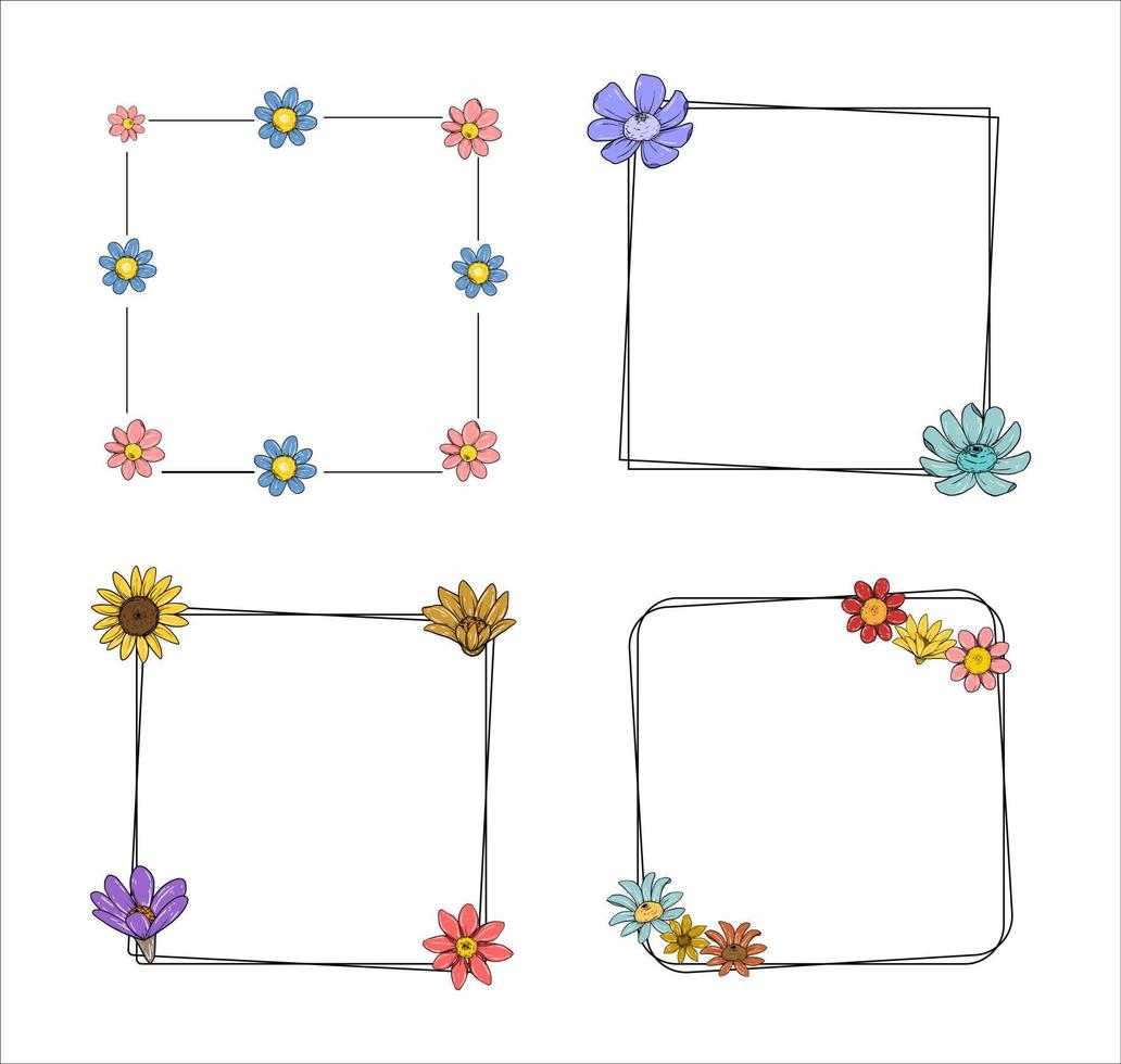vector marco flor plana frontera color