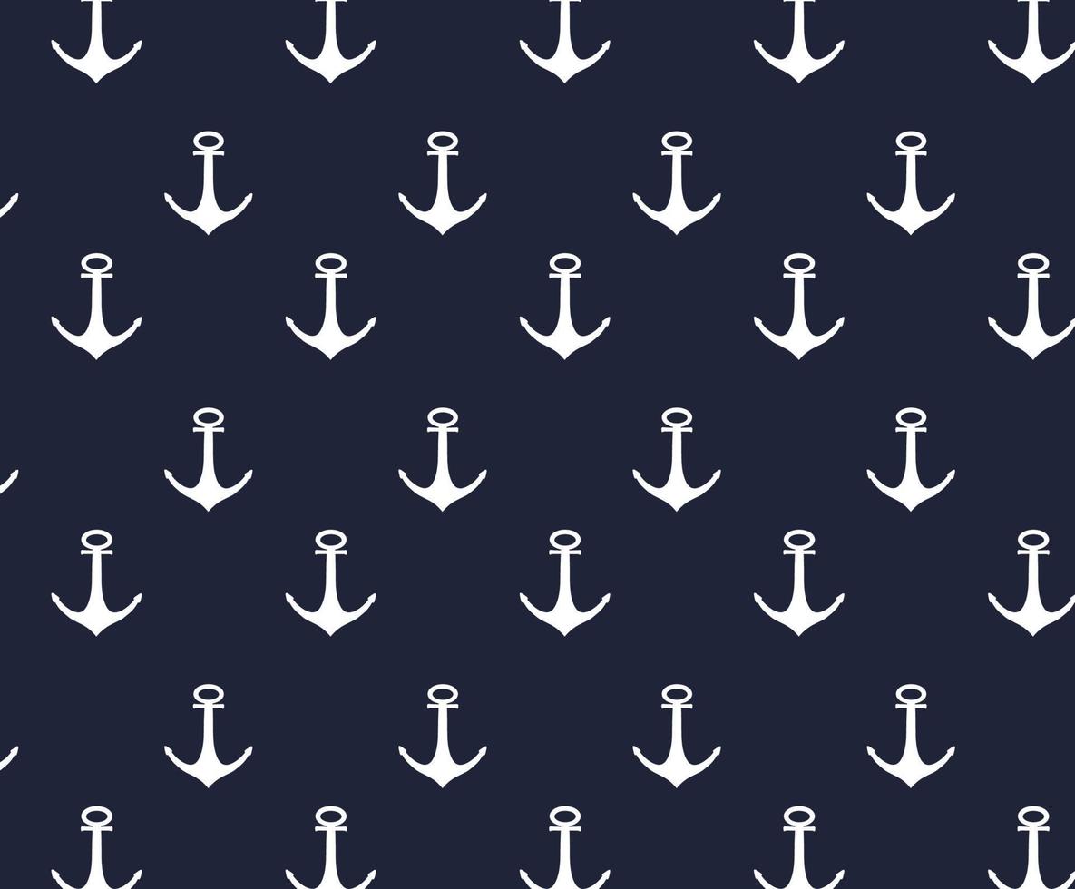 Seamless Pattern Anchor White Color Navy Blue Background Vector
