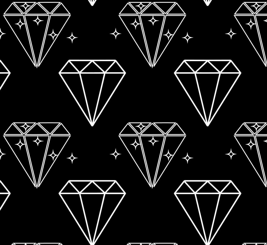 Diamond and Sparkle White Outline Seamless Pattern vector