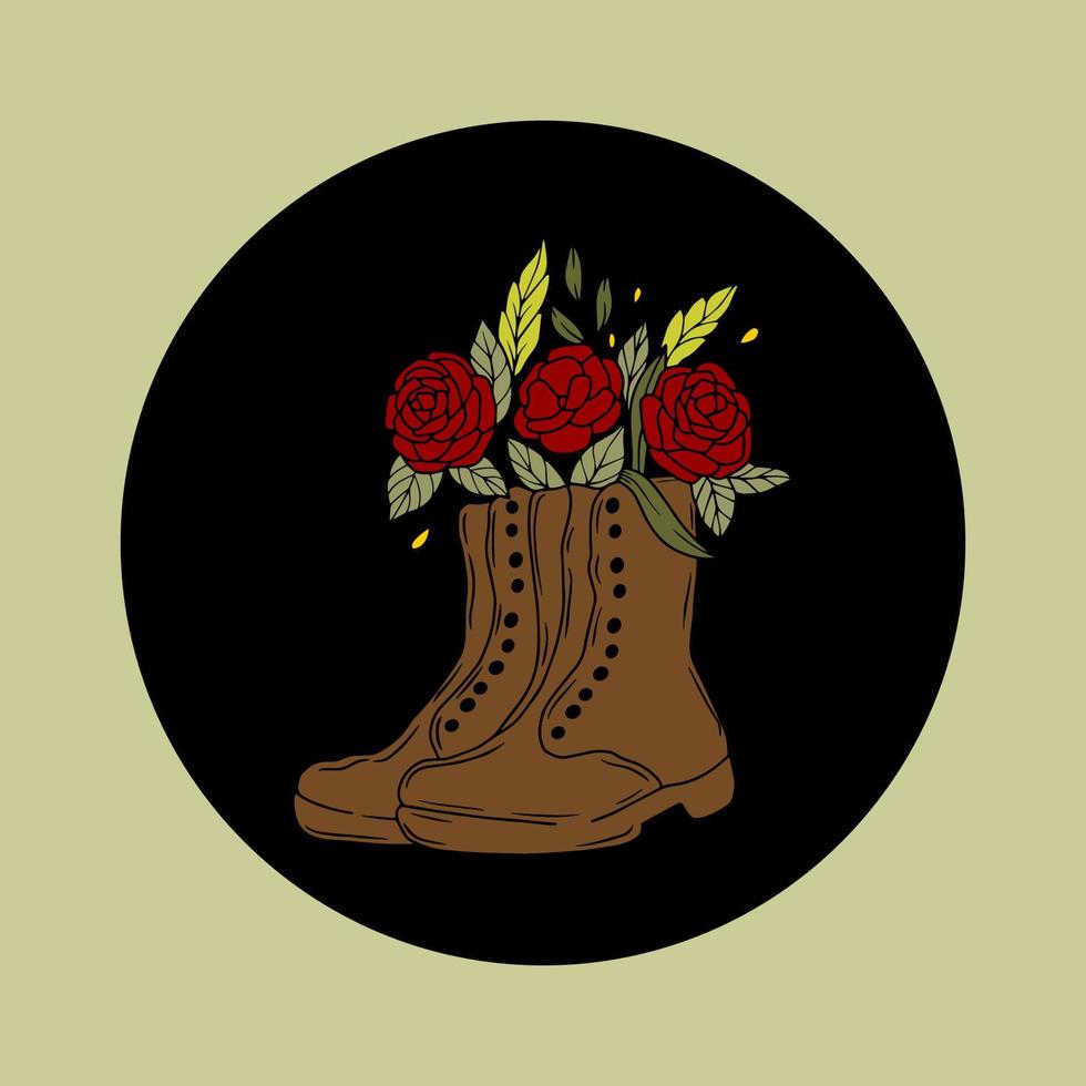 Vector Cowboy Boots with Wild Flower Icon