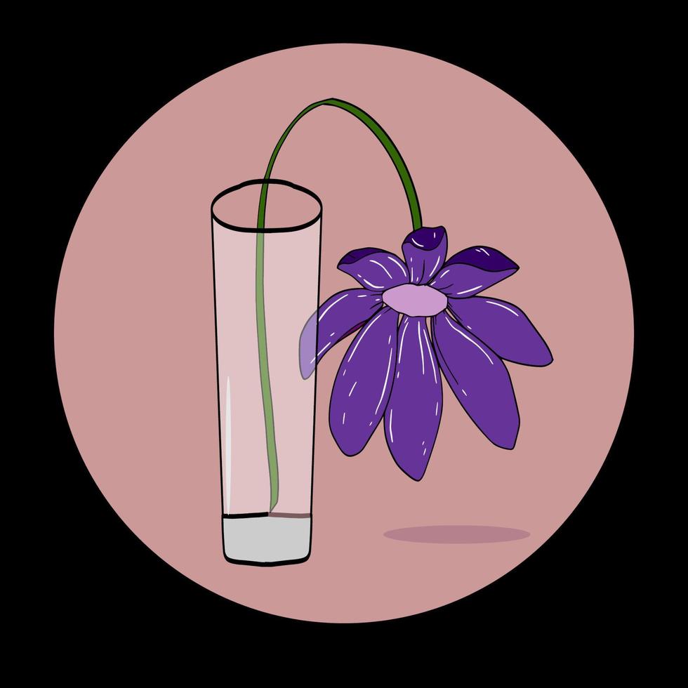 flor marchita lila en vector de icono de vidrio