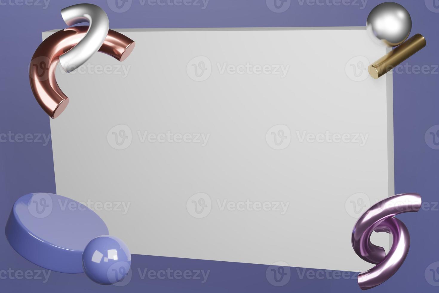 3D frame, memorial board blank banner, trendy decoration concept, purple background mockup. 3d render. photo