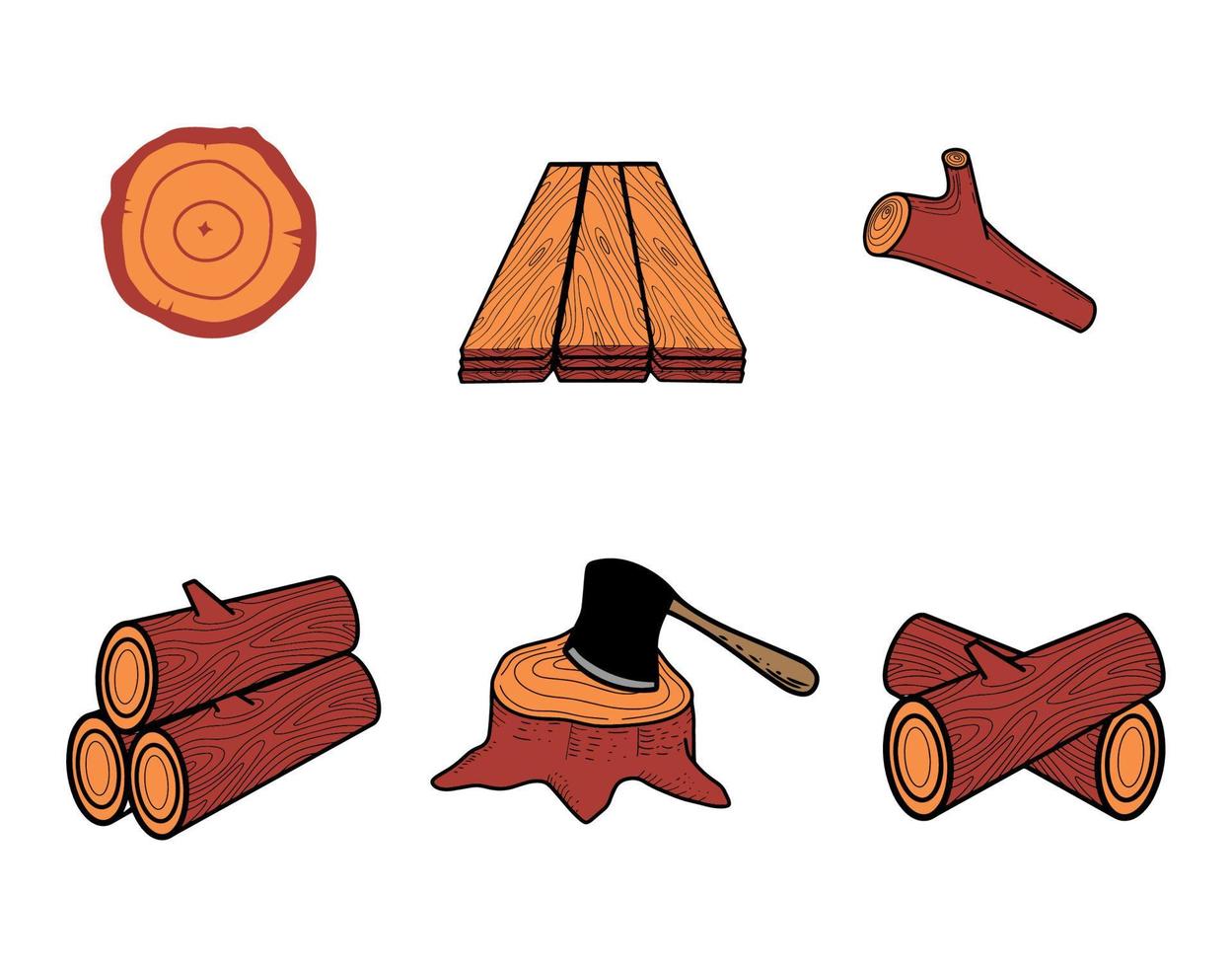 conjunto vectorial de ilustraciones de corte de madera y hacha vector
