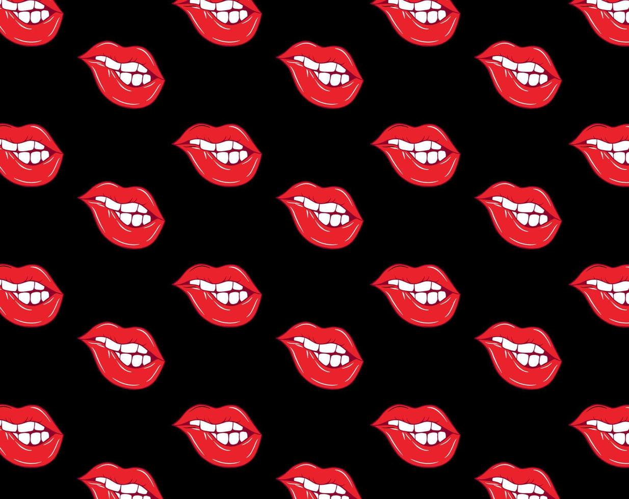 Seamless Pattern of Sexy Woman Mouth Red Vector