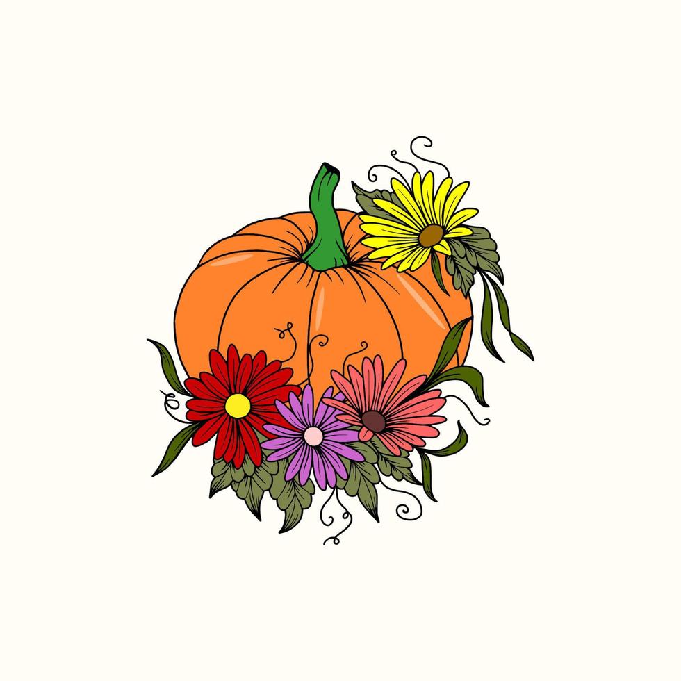 Floral Pumpkin Decoration Colorful Vector