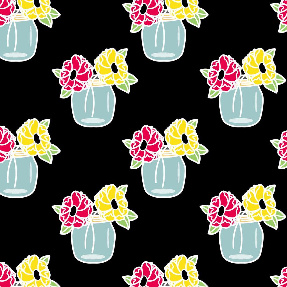 Vector Floral on Jars Colorful Seamless Pattern