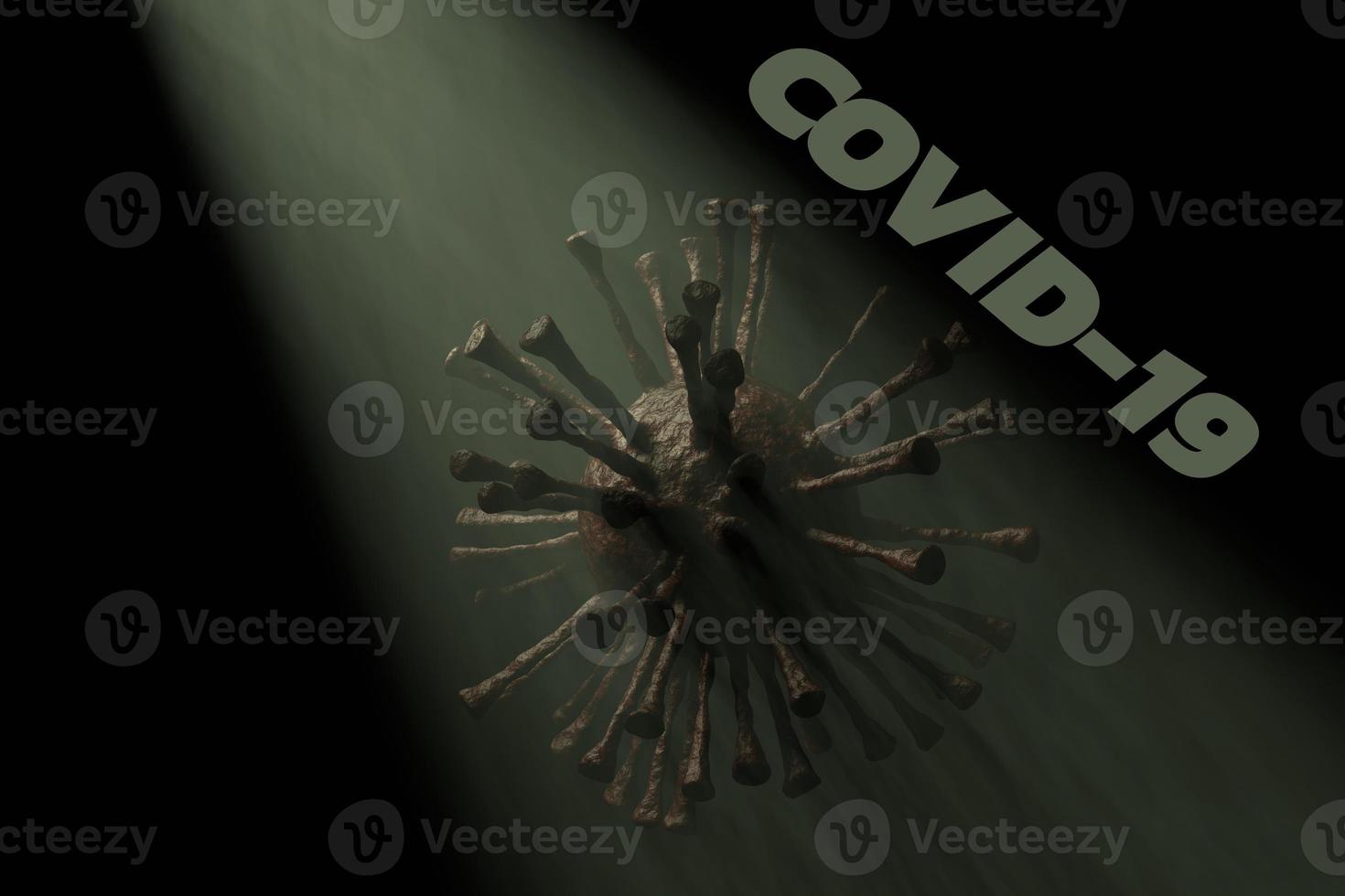 3D rendered Corona virus or Covid-19 with text on white background. photo