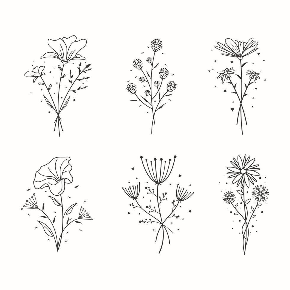 tatuaje floral minimalista dibujado a mano vector