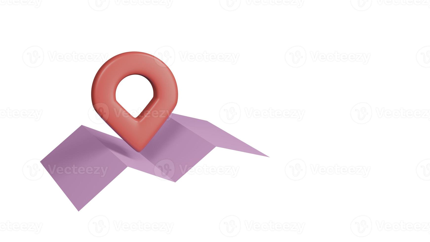 Pink paper map with red pointers, isolated on white background. 3D rendering photo