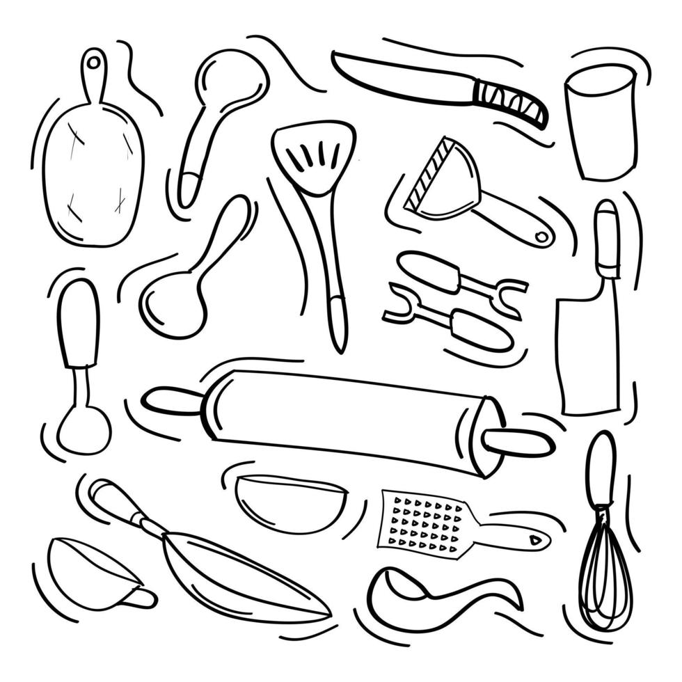 hand drawn kitchen set icon vector