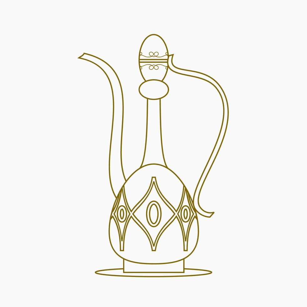 editable aislado sobre fondo blanco ilustración de vector de jarra de café árabe en estilo de contorno para café con tradición de cultura del medio oriente y diseño relacionado con momentos islámicos