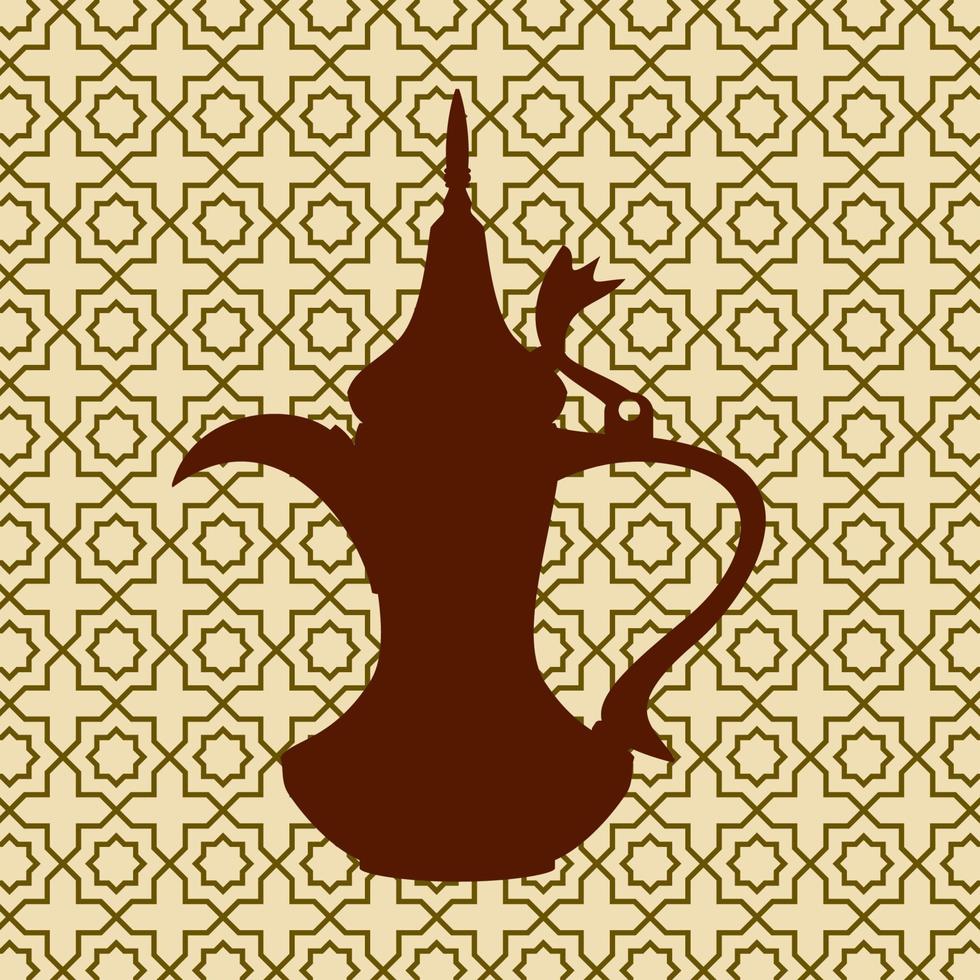 silueta de jarra de café árabe dallah de vista lateral editable en la ilustración de vector de fondo estampado para café con tradición cultural del medio oriente y diseño relacionado con momentos islámicos