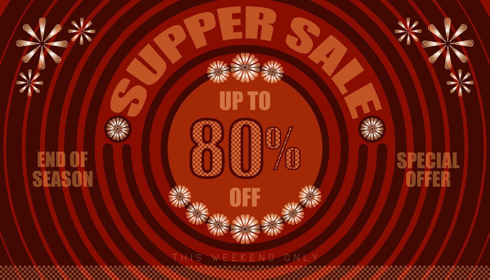 super sale up to 80 percent end of year special offer. vintage retro style. small to big circle from center. creative poster design. vector illustration eps10