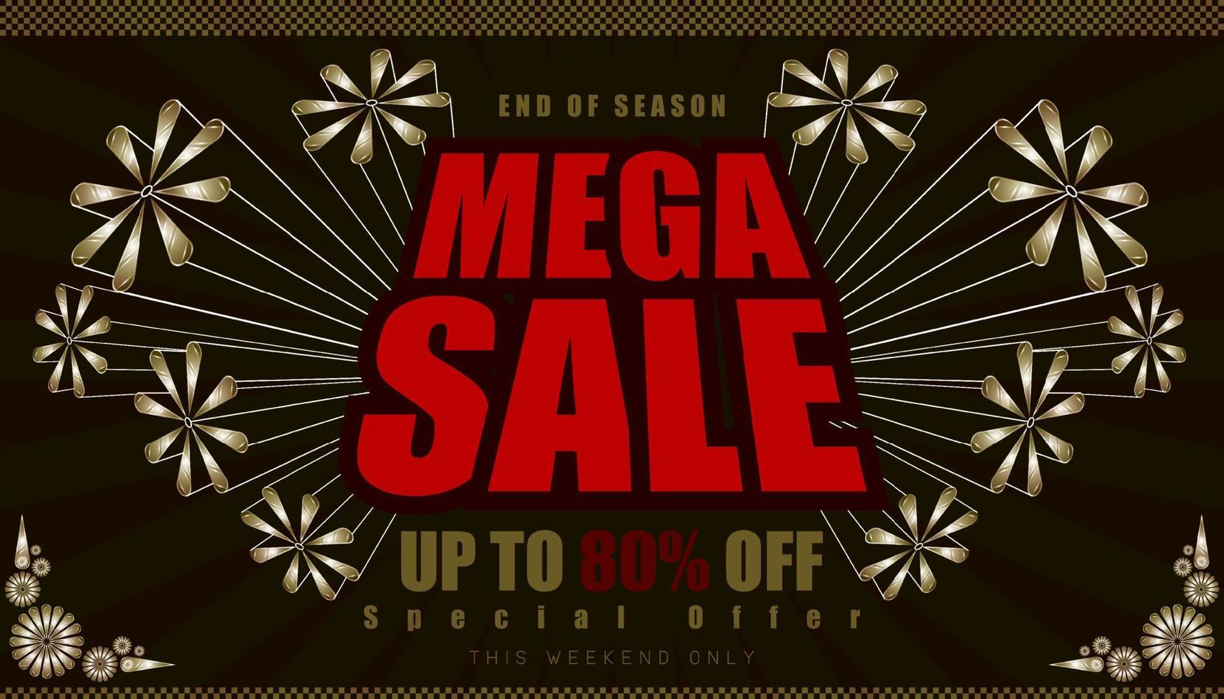 mega sale up to 80 percent end of year special offer. vintage retro element firework explode from center. vector illustration eps10