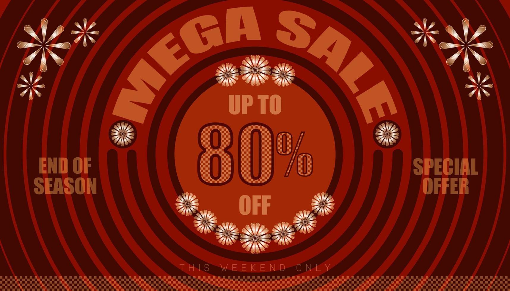 mega sale up to 80 percent end of year special offer. vintage retro style. small to big circle from center. creative poster design. vector illustration eps10