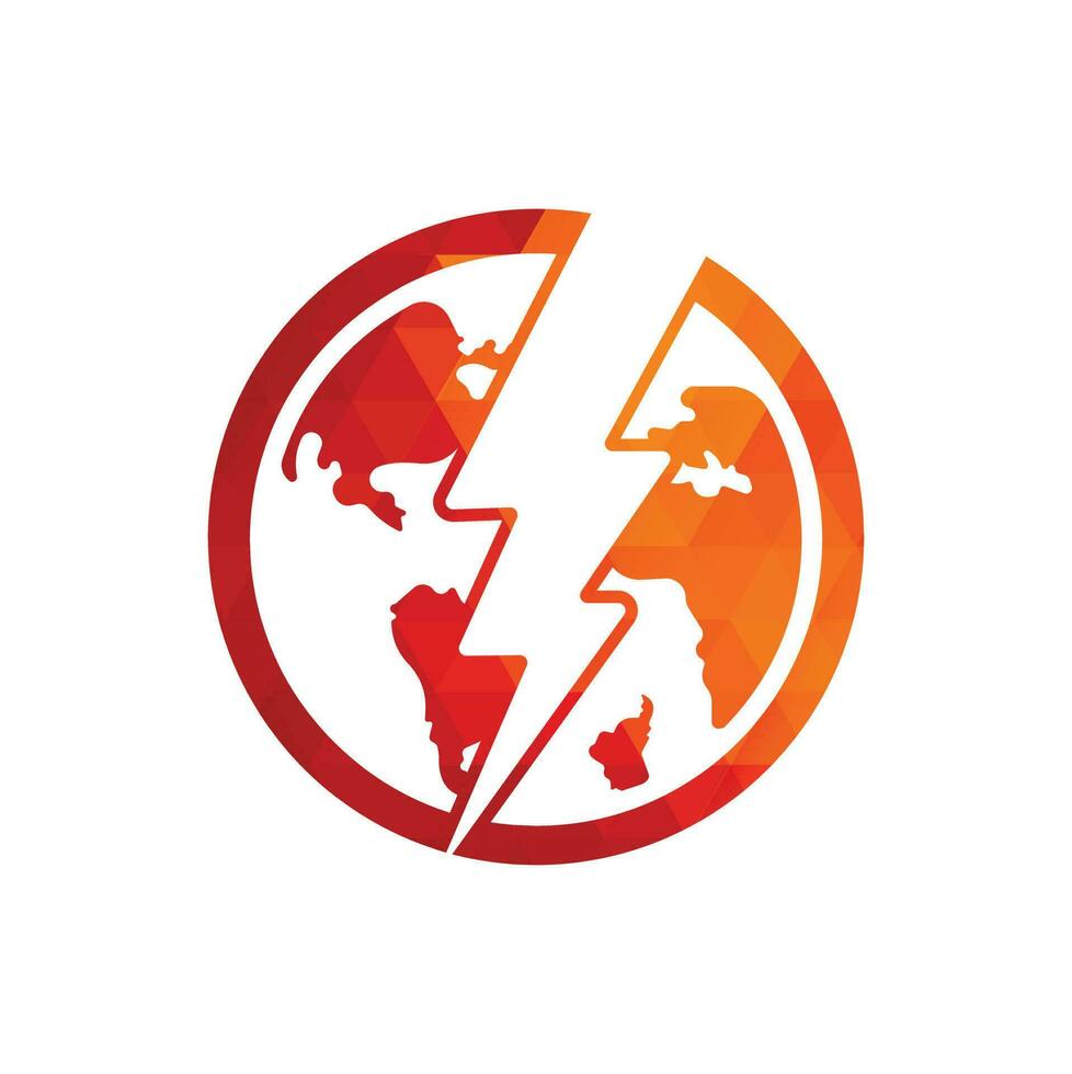 Globe and thunder vector logo icon template. Thunder world vector logo template.