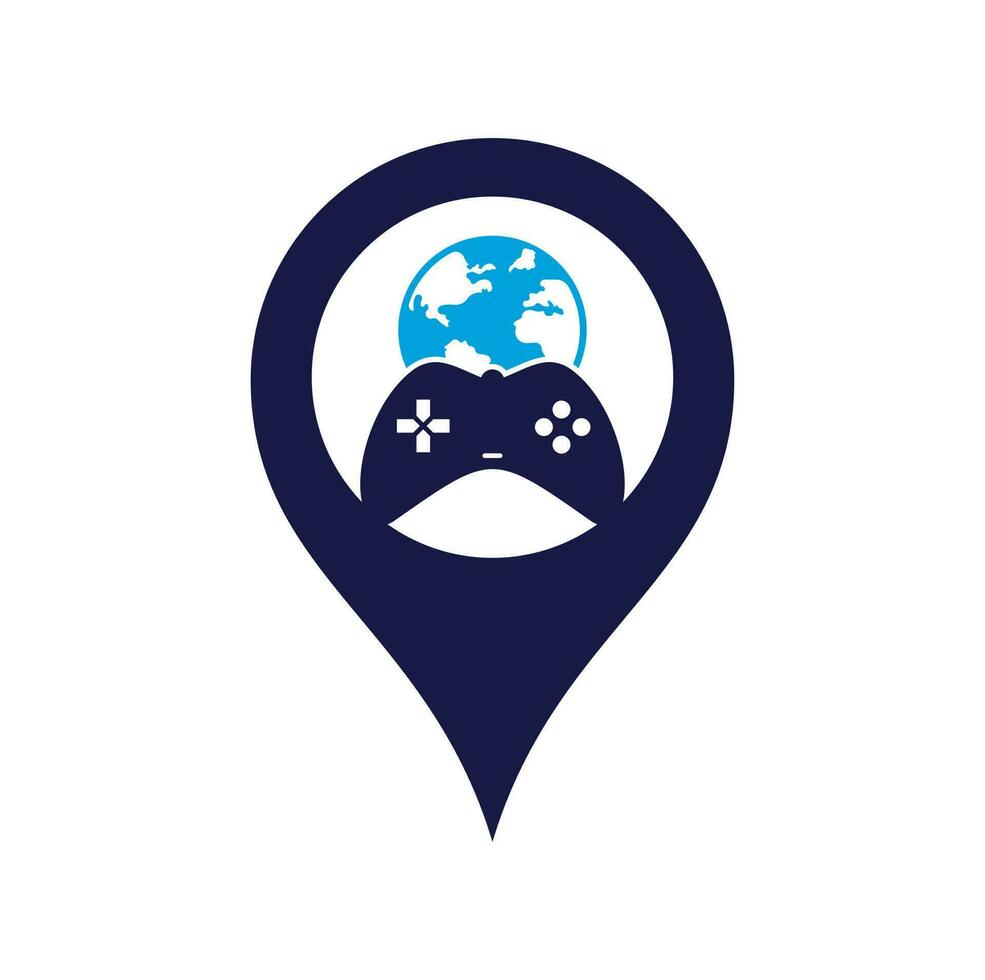 Game Globe gps shape concept Logo Icon Design. Online Gamer World Logo. Globe and Game Stick Icon vector