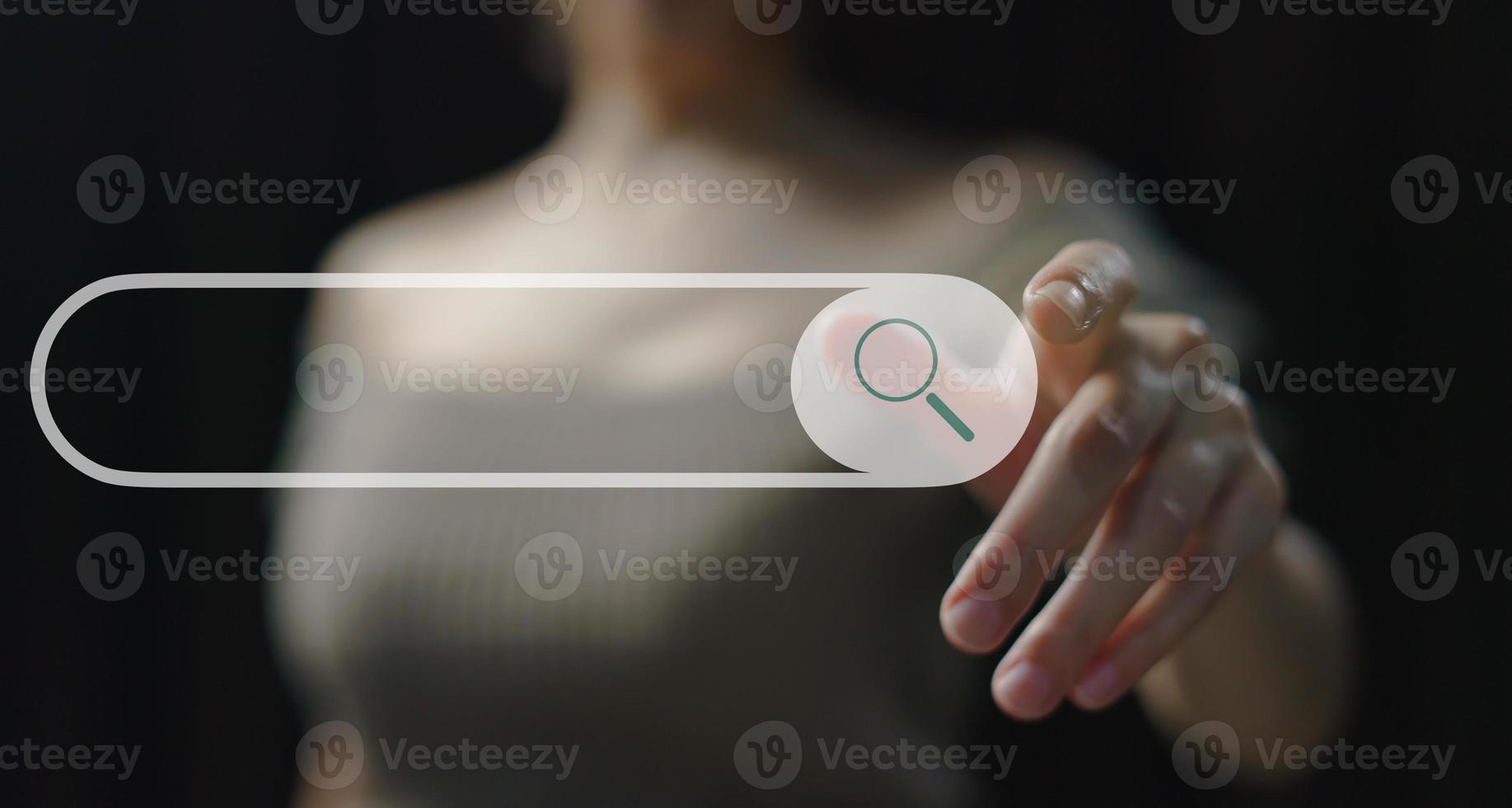 Woman hand using tactile interface web address bar to searching data. 3D rendering photo