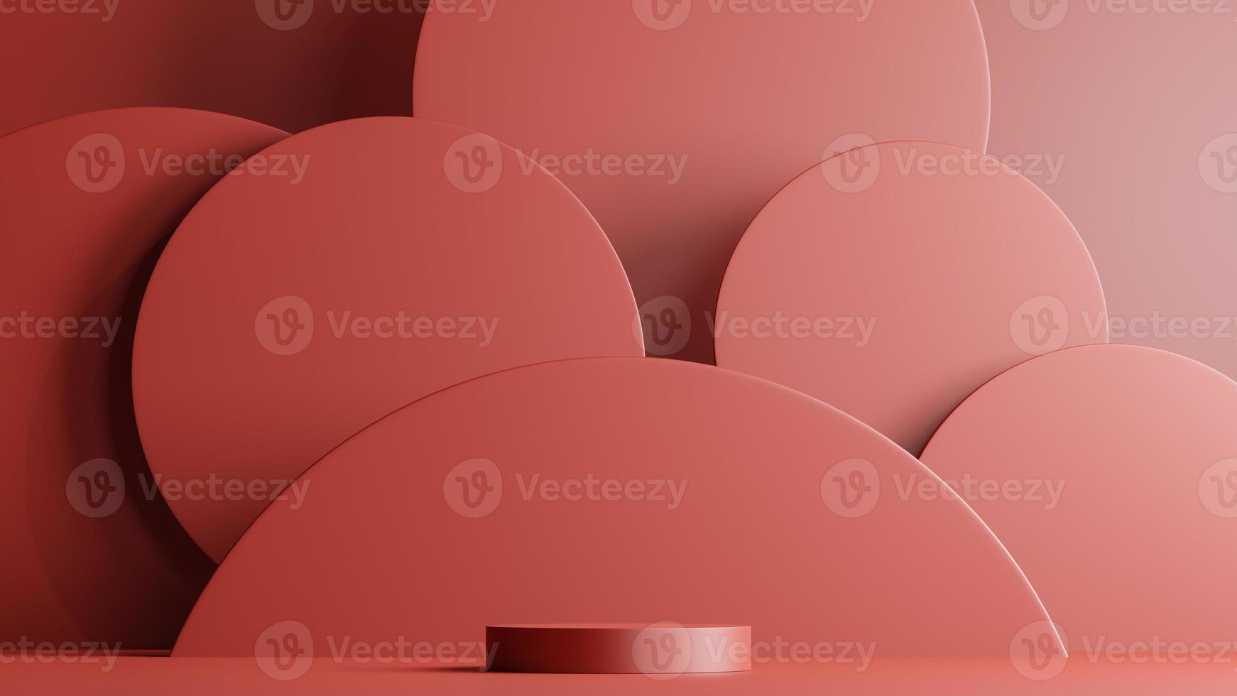 Minimal scene with podium and abstract background round shapes. Red colors scene. 3d rendering. photo