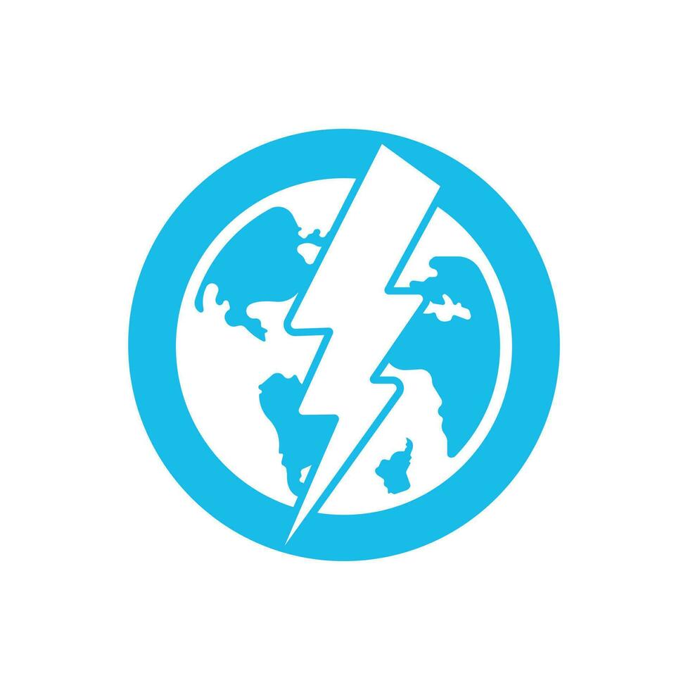 Globe and thunder vector logo icon template. Thunder world vector logo template.