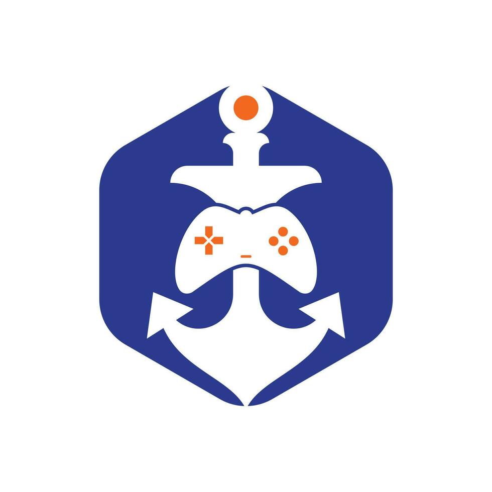 Game controller and anchor logo template. Joystick and anchor logo. Joystick and anchor icon. vector