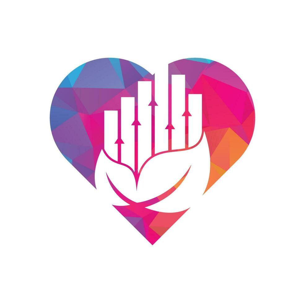 Finance leaf heart shape concept logo template. Nature stats logo icon vector. vector