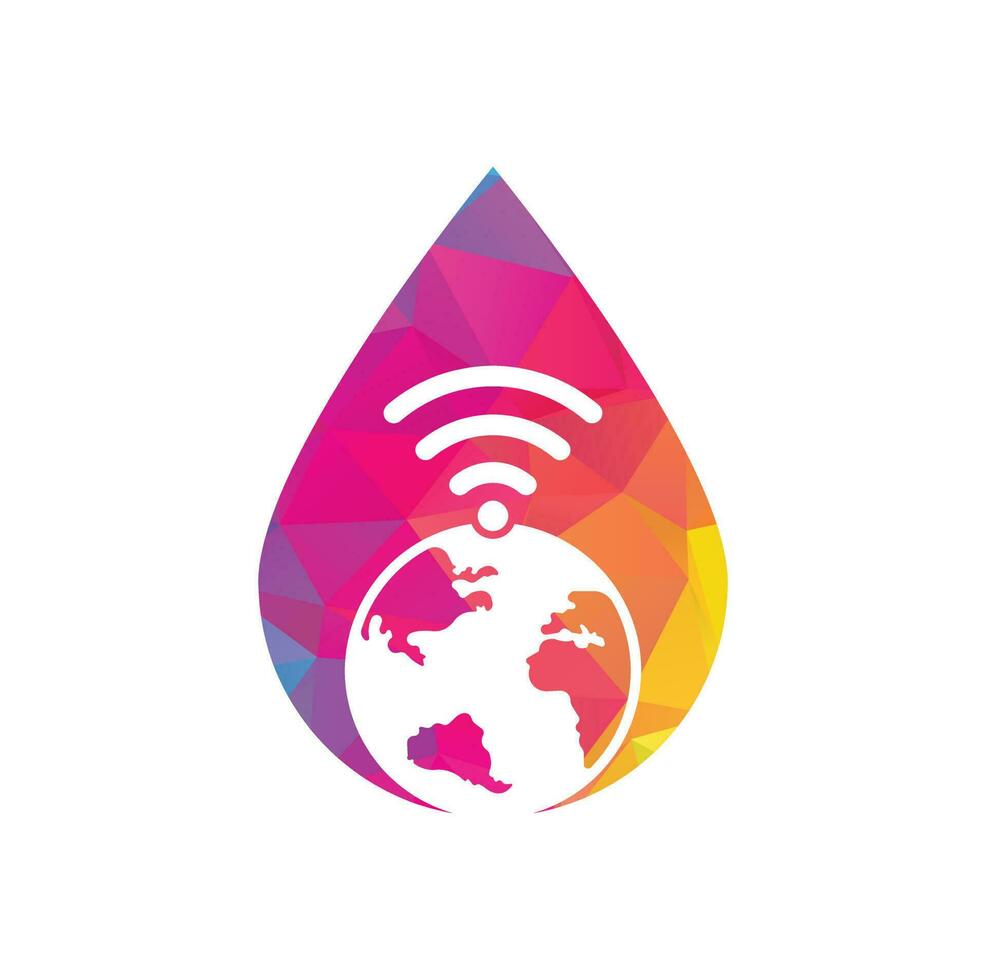 Globe wifi drop shape concept logo design icon. World signal vector logo template.