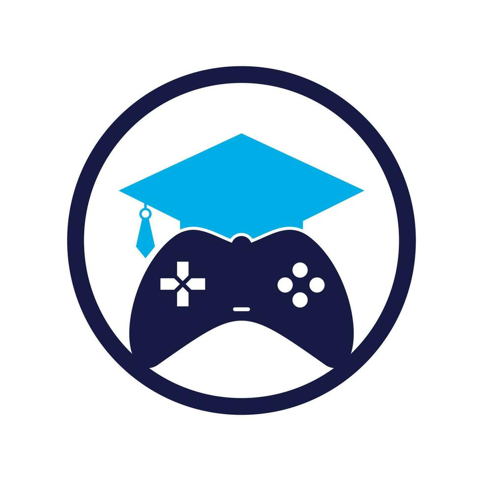 diseño del logotipo del vector educativo del juego. consola de juegos con diseño de icono de gorra de graduación.