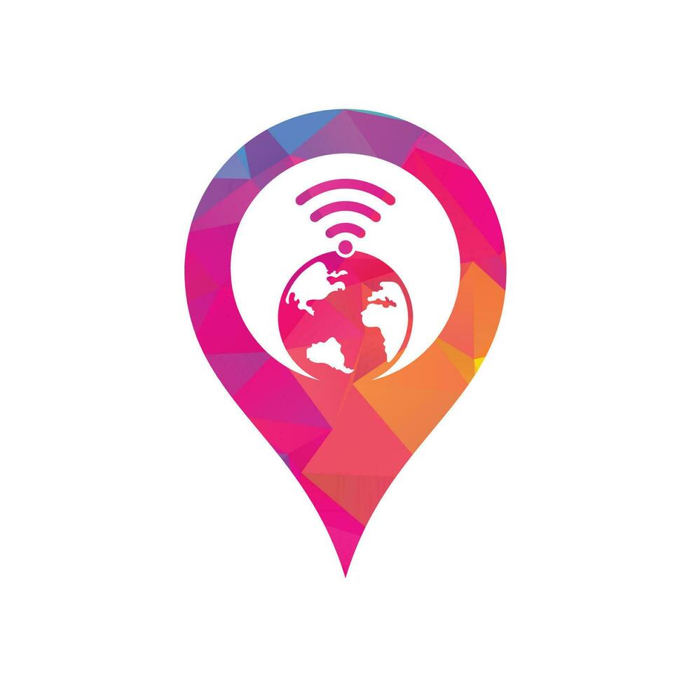 globo wifi gps forma concepto logo diseño icono. plantilla de logotipo de vector de señal mundial.