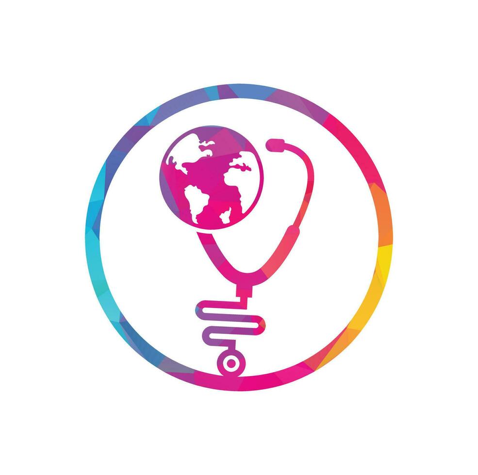 Globe sign and stethoscope doctor vector logo. Stethoscope globe logo design vector. World Medical Logo Template Design.