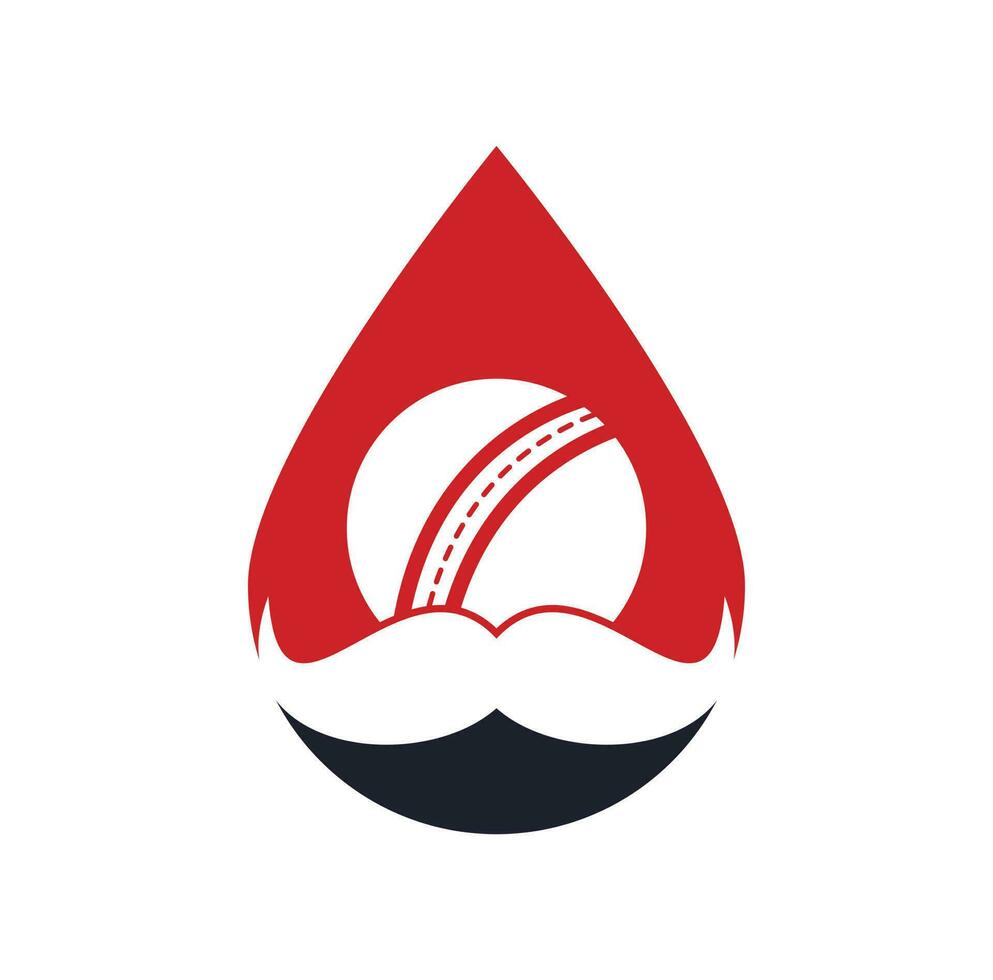 Moustache cricket drop shape concept vector icon design. Strong cricket vector logo design.