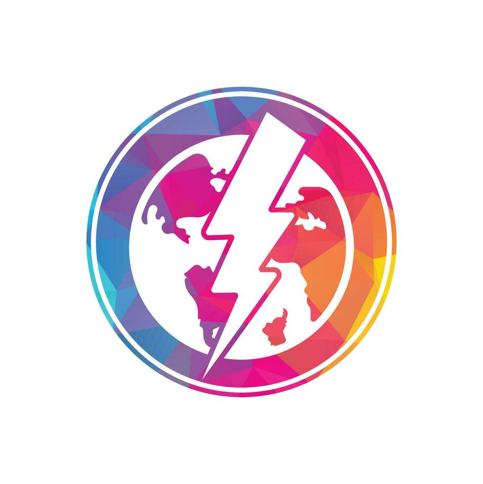 Globe and thunder vector logo icon template. Thunder world vector logo template.