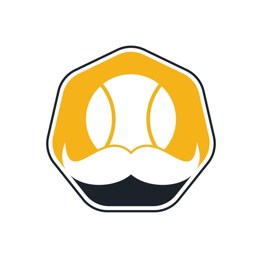 fuerte diseño de logotipo vectorial de tenis. diseño de icono de vector de bigote y pelota de tenis.