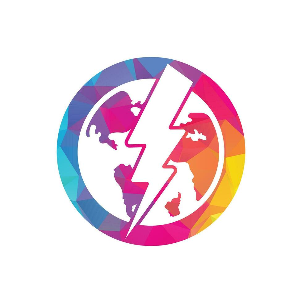 Globe and thunder vector logo icon template. Thunder world vector logo template.