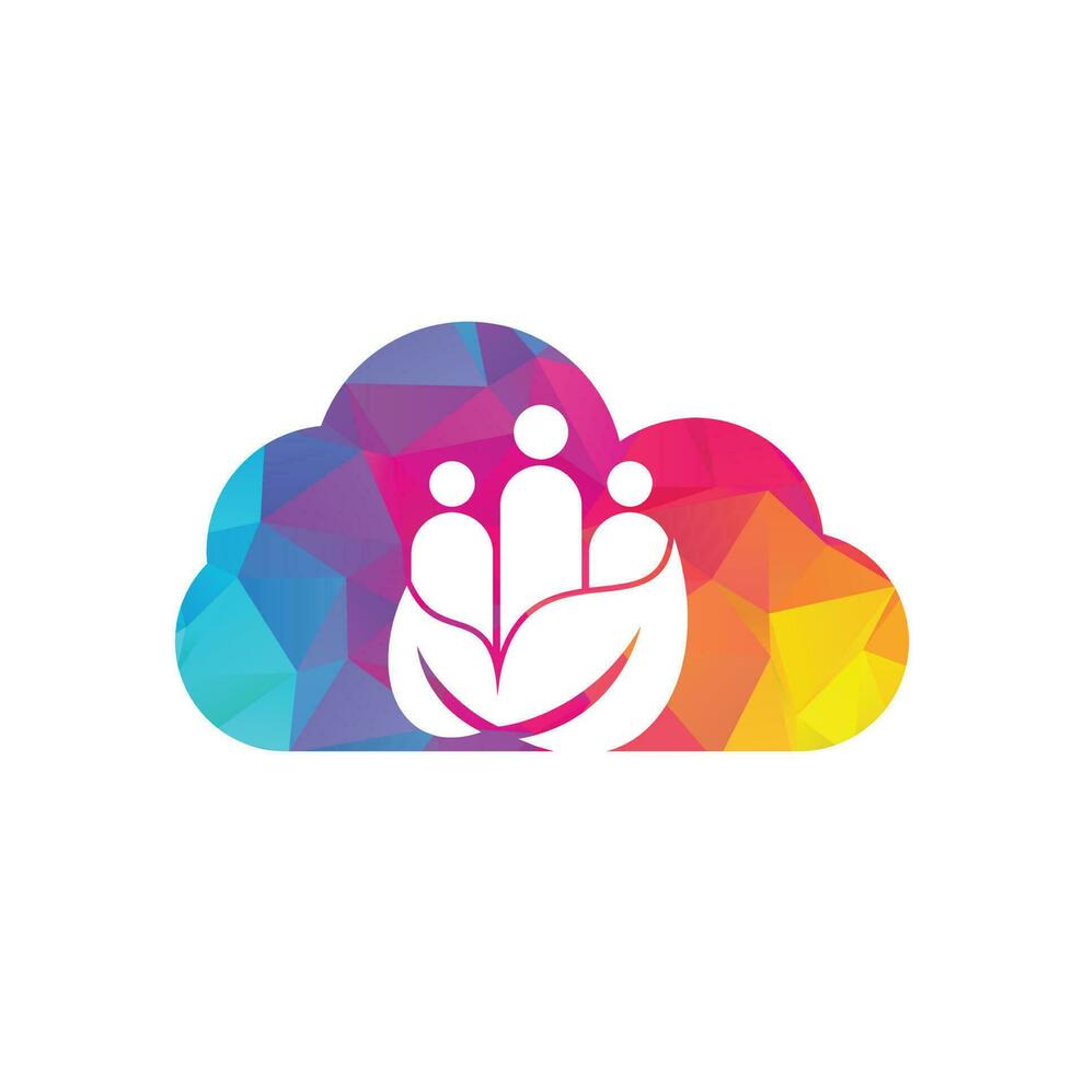 vector de icono de diseño de logotipo de concepto de forma de nube de personas de hoja. plantilla de logotipo de vector de comunidad verde.