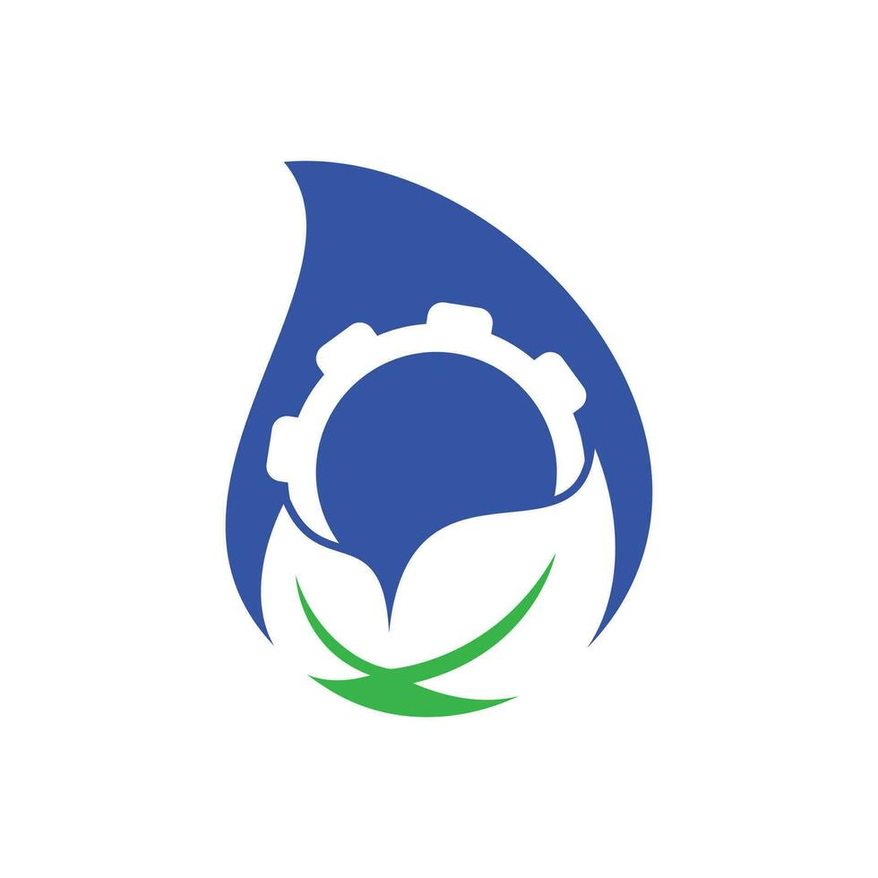 Gear leaf drop shape concept logo combination vector. Mechanic and eco symbol or icon. vector