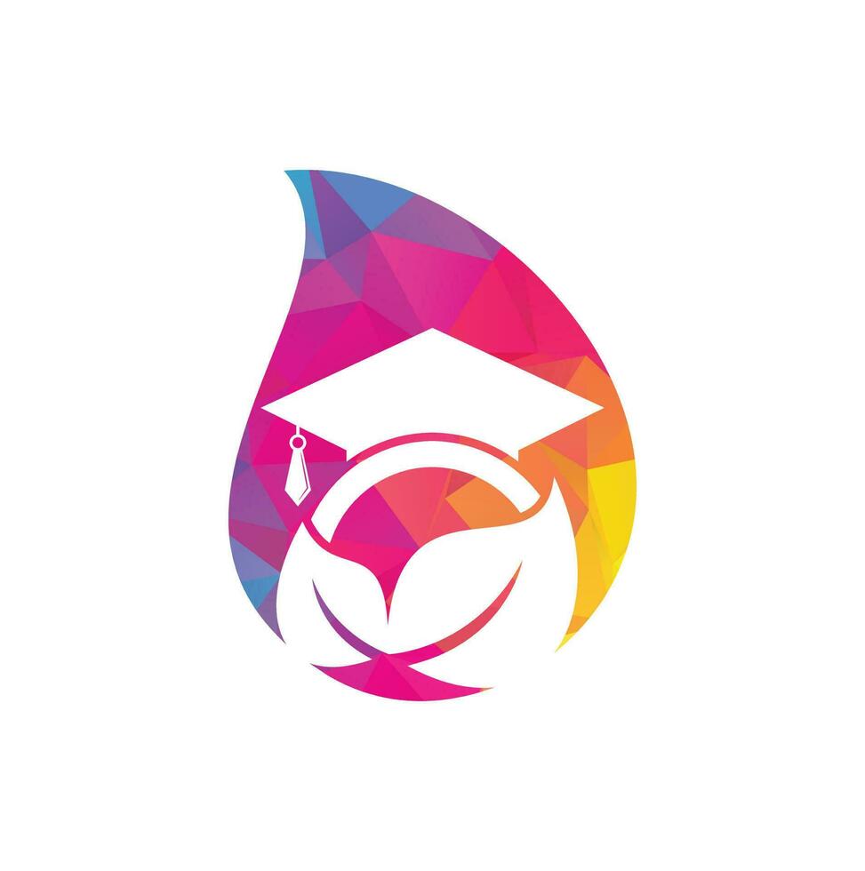 Nature student drop shape concept vector logo template. Leaf with graduation hat logo template vector icon design.