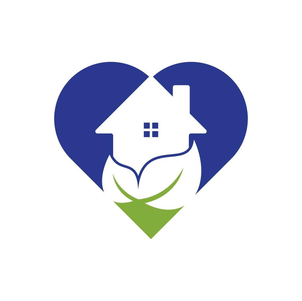 Home leaf heart shape concept vector logo design. Fresh home icon with green leaf vector logo design