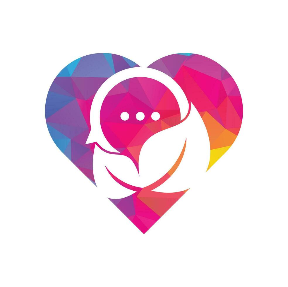 Leaf chat heart shape concept logo design vector. Nature leaf chat logo design. vector