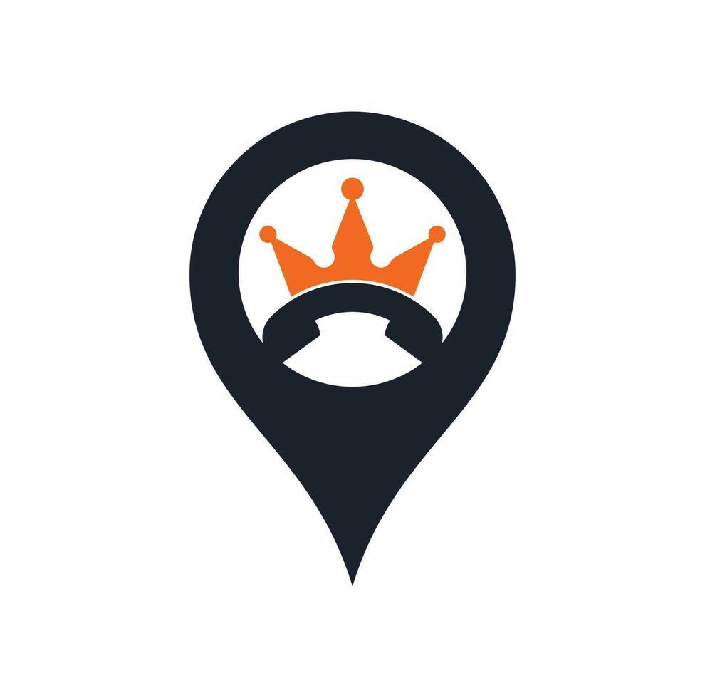 diseño de logotipo vectorial de forma gps de llamada de rey. diseño de icono de auricular y corona. vector